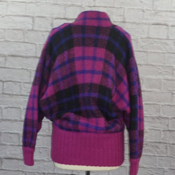 Vintage 80s Mohair Wool Plaid Cardigan Sweater - Picture 4 of 8